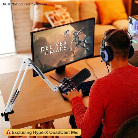 For HyperX QuadCast S White Boom Arm - White Mic Arm Compatible with Hyper x - Picture 7 of 8